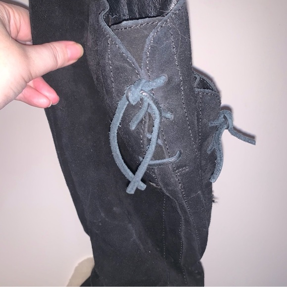 Born Leather Suede Tall Black Heeled Boots 6.5 - Picture 3 of 9
